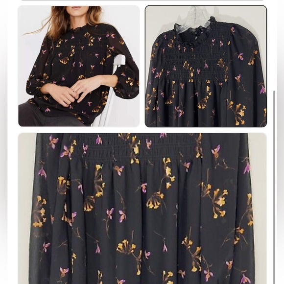 Madewell Georgette Ruffle Collar Smocked Top in Falling Freesias Women's… - Picture 1 of 7